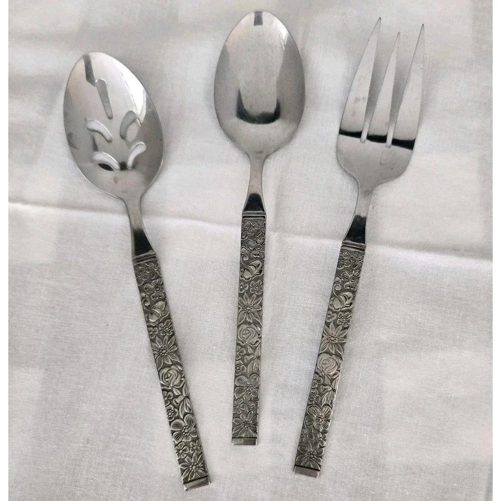 Hanford Forge Finesse 3 Piece Floral Serving Utensil Set Stainless Steel Korea